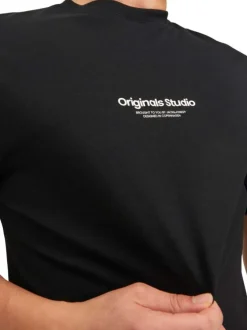 T-shirt en coton en transition noir uni coupe droite col rond