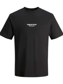 T-shirt en coton en transition noir uni coupe droite col rond