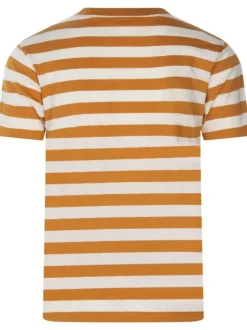 T-shirt en coton et lin mélangé orange rayé avec une coupe droite et col rond
