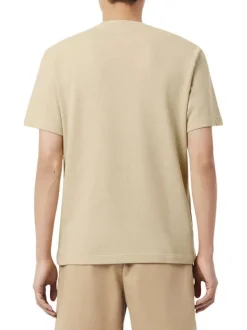 T-shirt en coton et lin mélangés beige à coupe ajustée pourvu d'un col rond