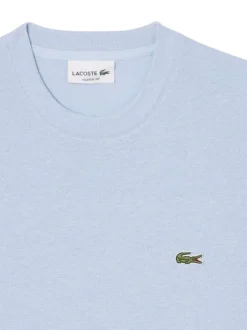 T-shirt en coton et lin mélangés bleu à coupe ajustée pourvu d'un col rond