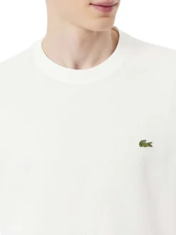 T-shirt en coton et lin mélangés écru à coupe ajustée pourvu d'un col rond