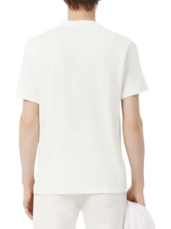 T-shirt en coton et lin mélangés écru à coupe ajustée pourvu d'un col rond