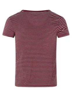 T-shirt en coton framboise rayé avec une coupe droite et un col v