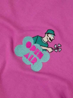 T-shirt en coton fuchsia uni avec une coupe droite et un col rond