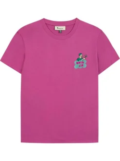 T-shirt en coton fuchsia uni avec une coupe droite et un col rond