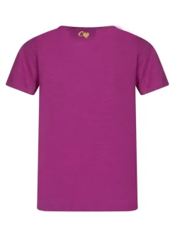 T-shirt en coton fuchsia uni pourvu d'un col rond de manches courtes