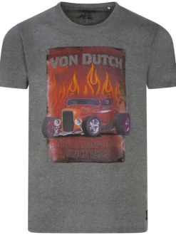 T-shirt en coton gris avec grosse impression à coupe droite et col rond
