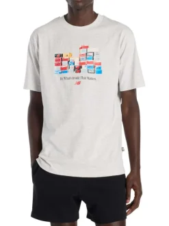 T-shirt en coton gris avec un imprimé, une coupe droite et un col rond