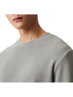 T-shirt en coton gris clair uni col rond et à manches longues