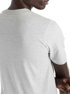 T-shirt en coton gris à imprimé bleu avec un col rond et une coupe droite