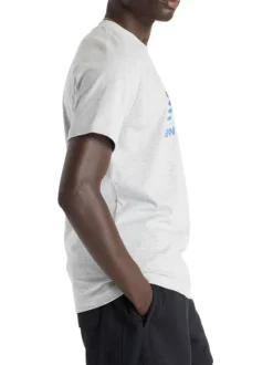 T-shirt en coton gris à imprimé bleu avec un col rond et une coupe droite