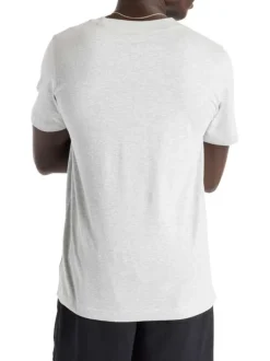 T-shirt en coton gris à imprimé bleu avec un col rond et une coupe droite