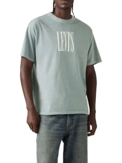 T-shirt en coton gris imprimé à coupe droite pourvu d'un col rond