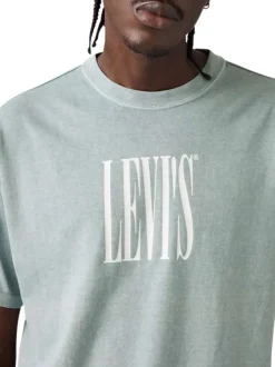T-shirt en coton gris imprimé à coupe droite pourvu d'un col rond