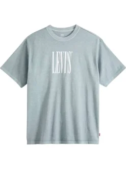 T-shirt en coton gris imprimé à coupe droite pourvu d'un col rond
