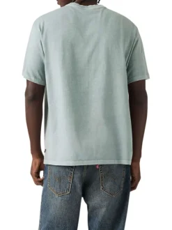T-shirt en coton gris imprimé à coupe droite pourvu d'un col rond