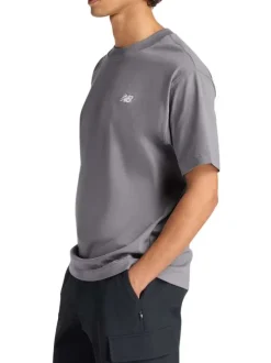T-shirt en coton gris uni avec une coupe droite et un col rond