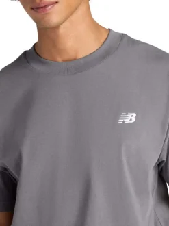 T-shirt en coton gris uni avec une coupe droite et un col rond