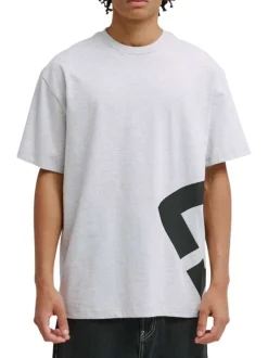 T-shirt en coton gris uni avec une coupe droite et un col rond