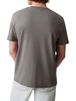T-shirt en coton gris uni à col rond avec le mini logo brodé à la poitrine