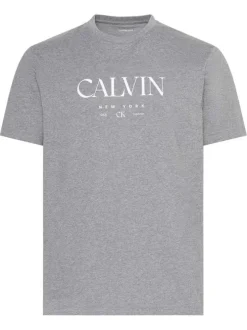 T-shirt en coton gris uni imprimé avec une coupe droite et un col rond