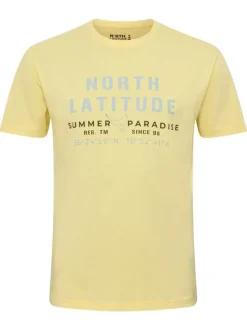 T-shirt en coton jaune avec des écritures imprimées à la poitrine et un col rond