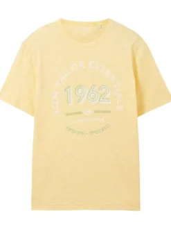 T-shirt en coton jaune chiné avec une coupe droite et un col rond
