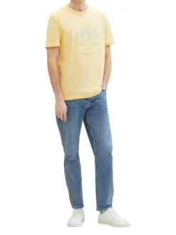 T-shirt en coton jaune chiné avec une coupe droite et un col rond