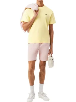 T-shirt en coton jaune à coupe droite pourvu d'un col rond côtelé