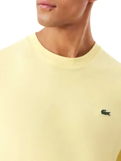 T-shirt en coton jaune à coupe droite pourvu d'un col rond côtelé