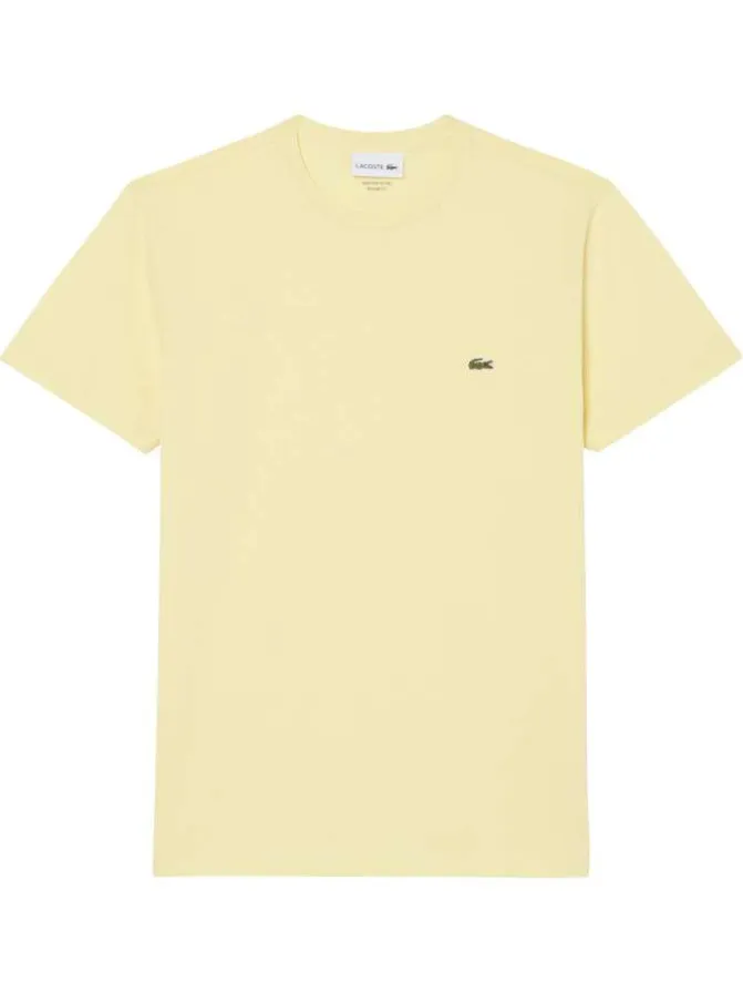 T-shirt en coton jaune à coupe droite pourvu d'un col rond côtelé