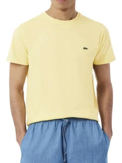 T-shirt en coton jaune à coupe droite pourvu d'un col rond côtelé