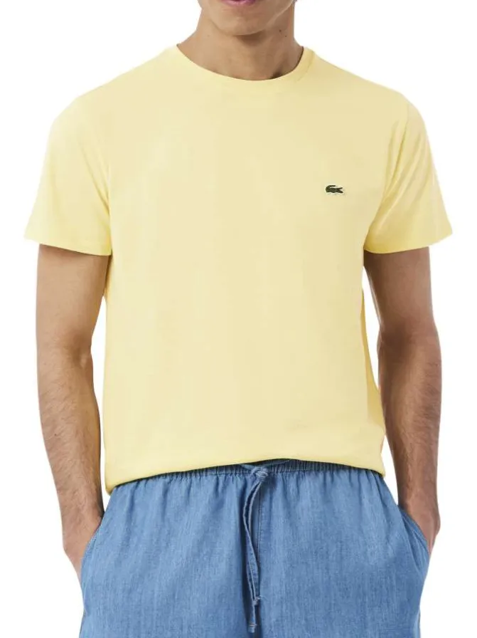 T-shirt en coton jaune à coupe droite pourvu d'un col rond côtelé