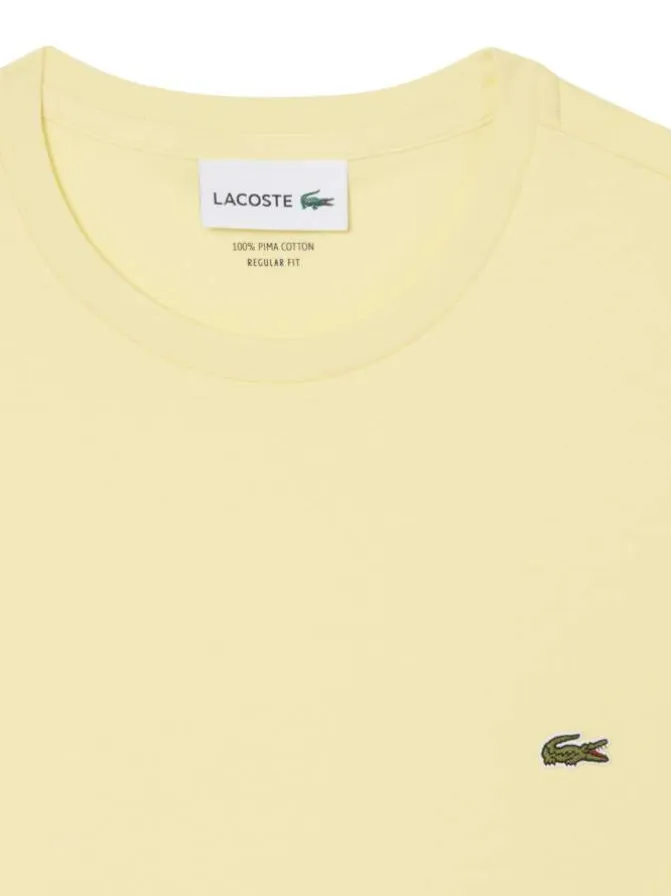 T-shirt en coton jaune à coupe droite pourvu d'un col rond côtelé