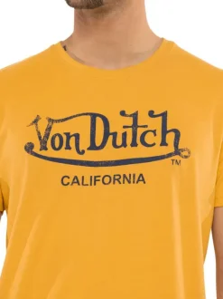 T-shirt en coton jaune imprimé avec une coupe droite et un col rond