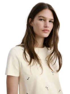 T-shirt en coton jaune uni avec une coupe droite et un col rond