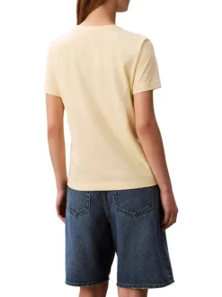 T-shirt en coton jaune uni avec une coupe droite et un col rond