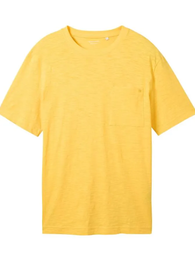 T-shirt en coton jaune uni avec une coupe droite et un col rond