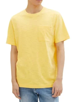 T-shirt en coton jaune uni avec une coupe droite et un col rond