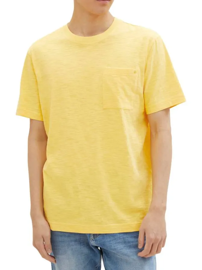 T-shirt en coton jaune uni avec une coupe droite et un col rond
