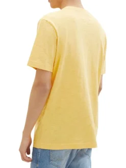 T-shirt en coton jaune uni avec une coupe droite et un col rond