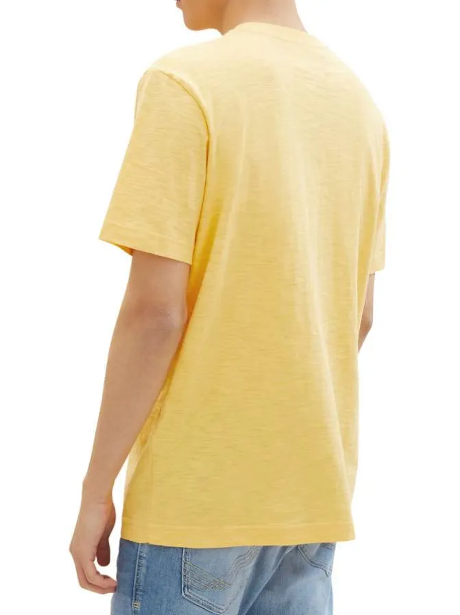 T-shirt en coton jaune uni avec une coupe droite et un col rond