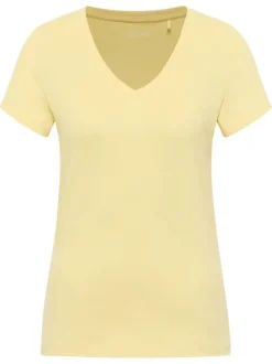 T-shirt en coton jaune uni avec une coupe droite et un col V