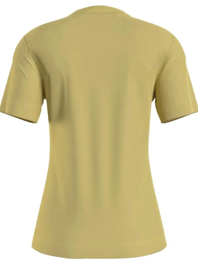 T-shirt en coton jaune uni avec une coupe près du corps et un col v