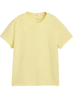 T-shirt en coton jaune uni à coupe ajustée pourvu d'un col rond