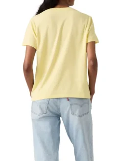 T-shirt en coton jaune uni à coupe ajustée pourvu d'un col rond