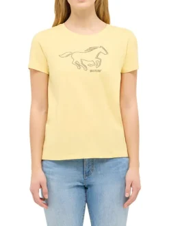 T-shirt en coton jaune uni pourvu du logo imprimé sur la poitrine