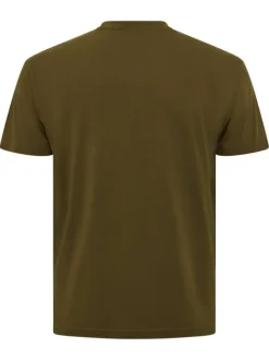 T-shirt en coton kaki avec des graphismes imprimés à l'avant et un col rond