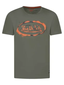 T-shirt en coton kaki avec le logo imprimé et une coupe droite